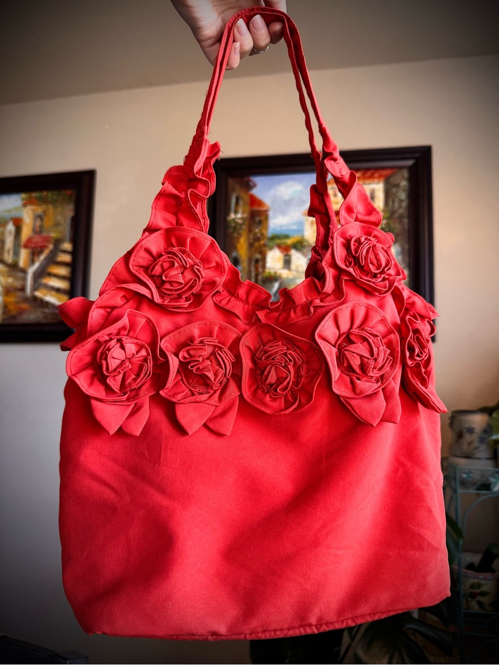Vintage 3D Flower Burnt Orange Shoulder Bag Purse Joy Susan Quilted